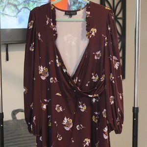 Fall Floral Wrap A Line Dress